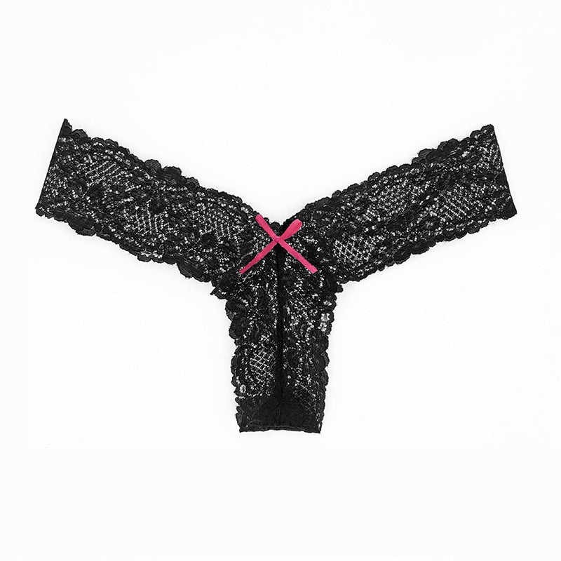 Thick Lace Band Thong with Bow Detailing