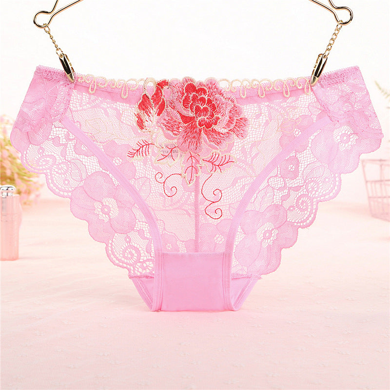 See Through Floral Lace and Embroidery Briefs Panties