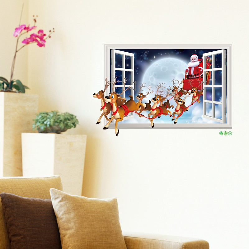 Santa Claus and Raindeer 3D Wall Stickers