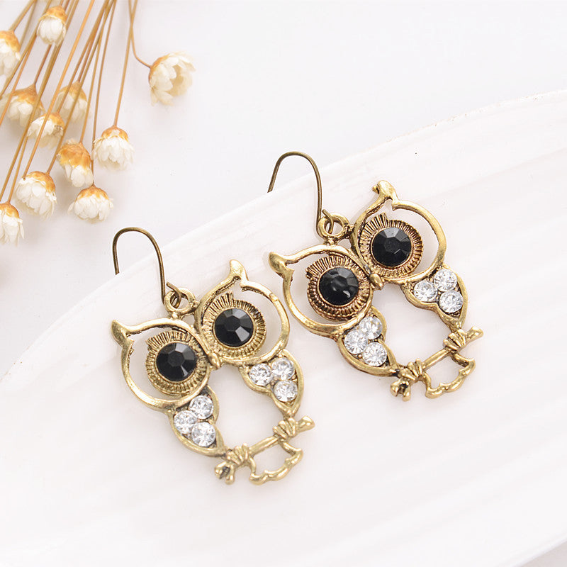 Gold and Black Owl Earrings