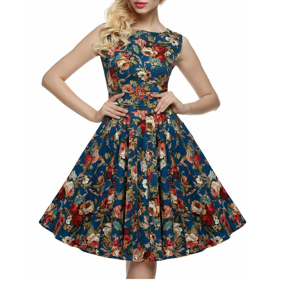 Floral High Neck Sleeveless Dress