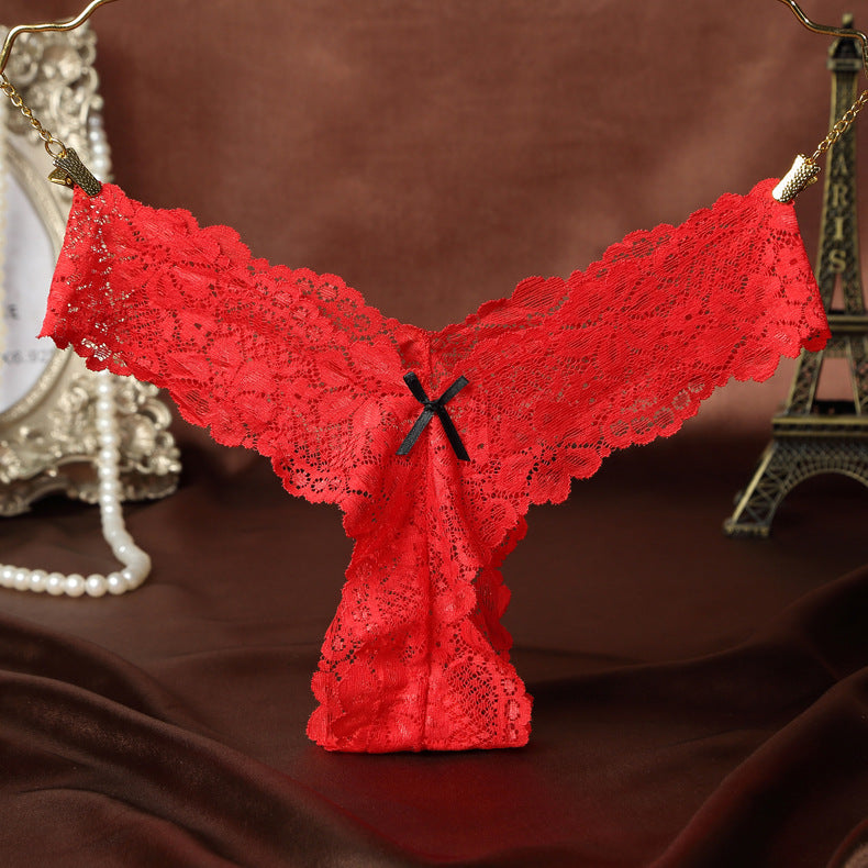 Thick Lace Band Thong with Bow Detailing