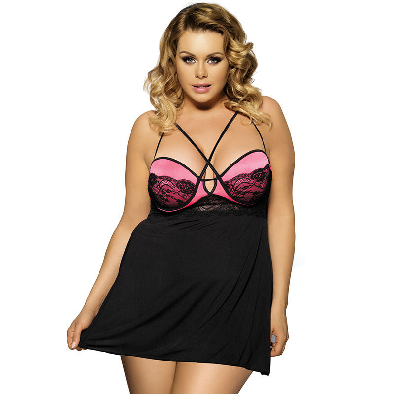 Plus Size Strappy Lacy Balconette Mini Dress