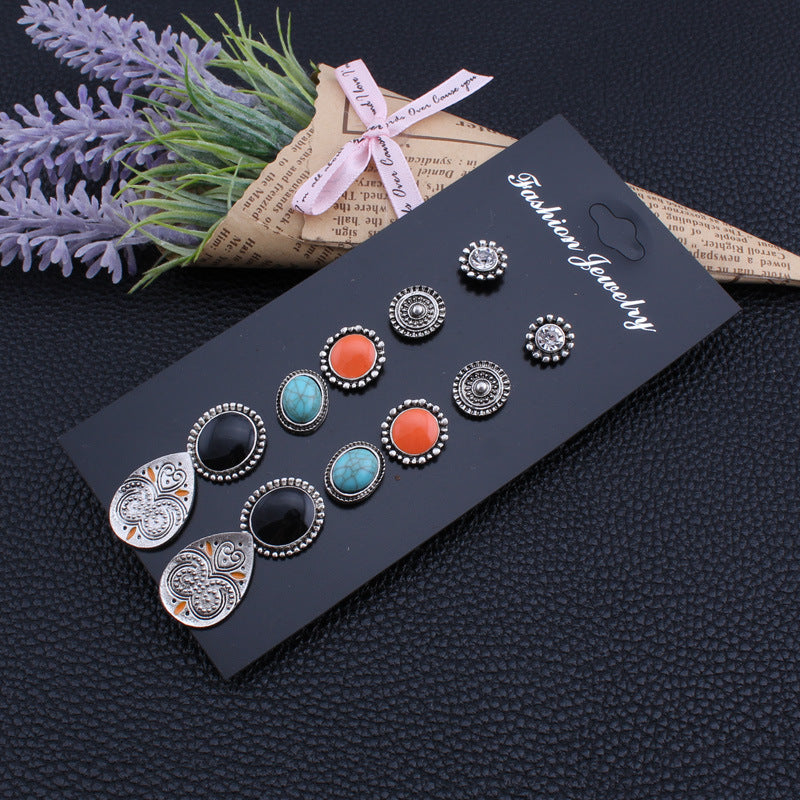 Retro Gemstone Stud Earrings