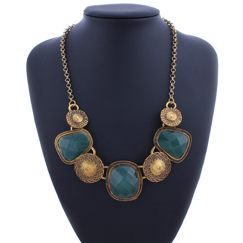 Geometric Retro Gemstone Statement Necklace