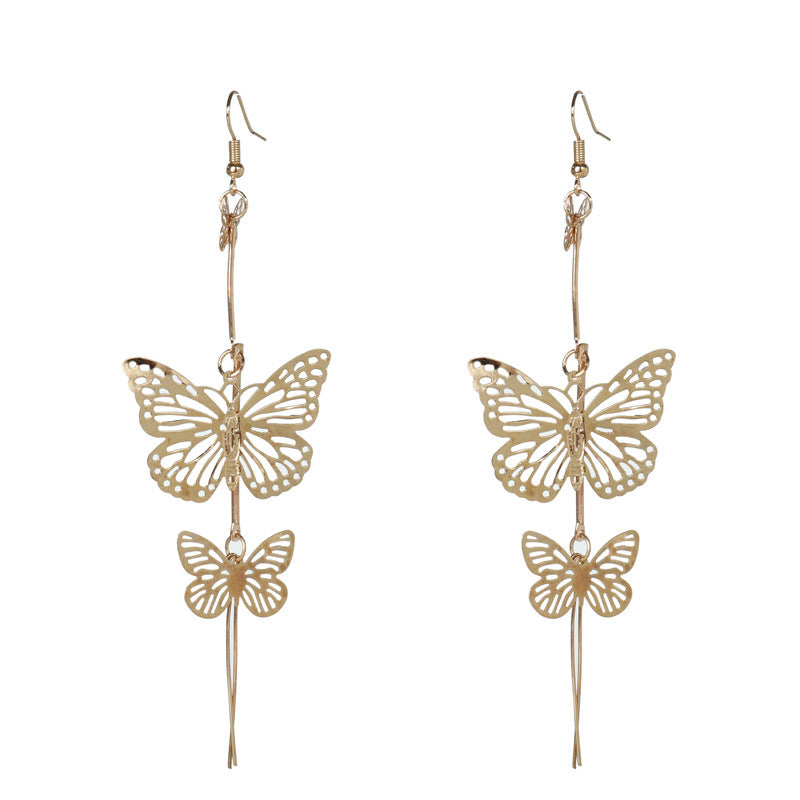 Double Butterfly Metal Drop Earrings