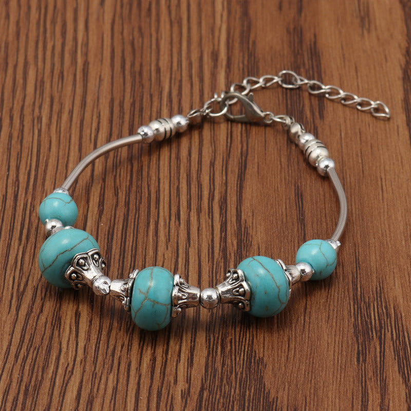 Round Turquoise Beaded Metal Bracelet