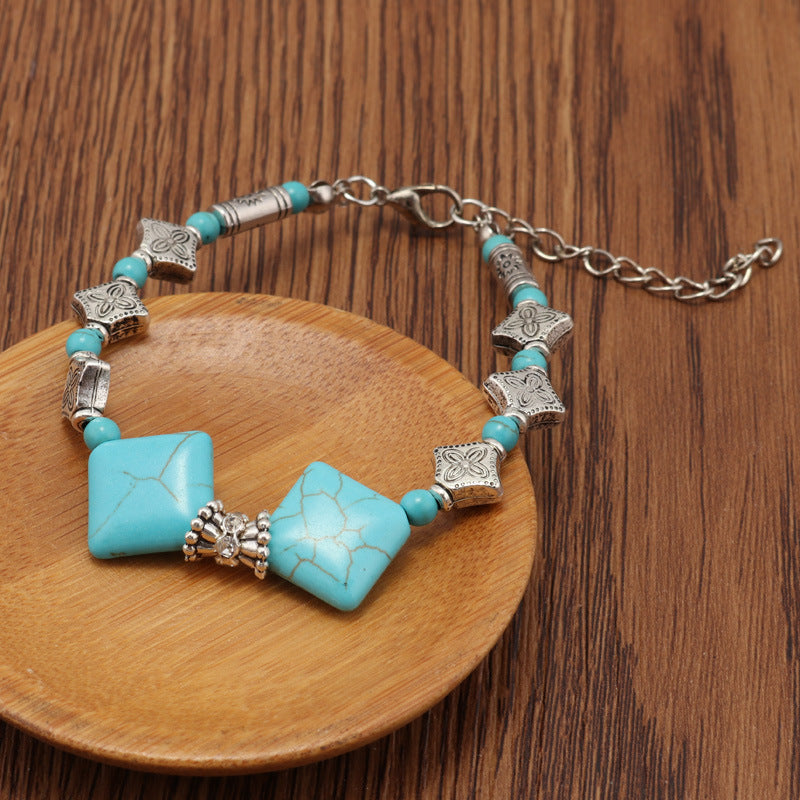 Diamond Shaped Turquoise Beaded Bracelet