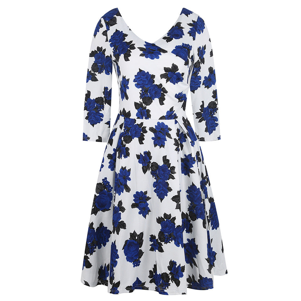 Floral Three-Quarter Sleeve Surplice Dress