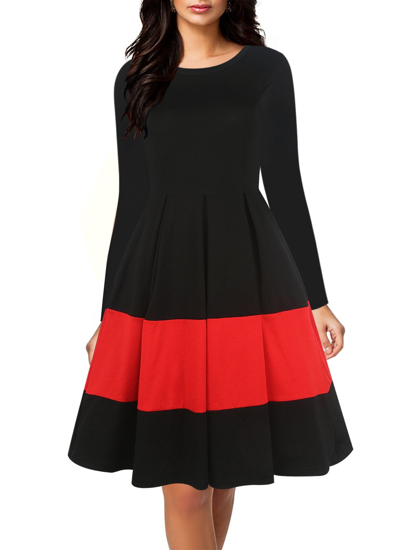 Red & Black Pleated A-Line Dress