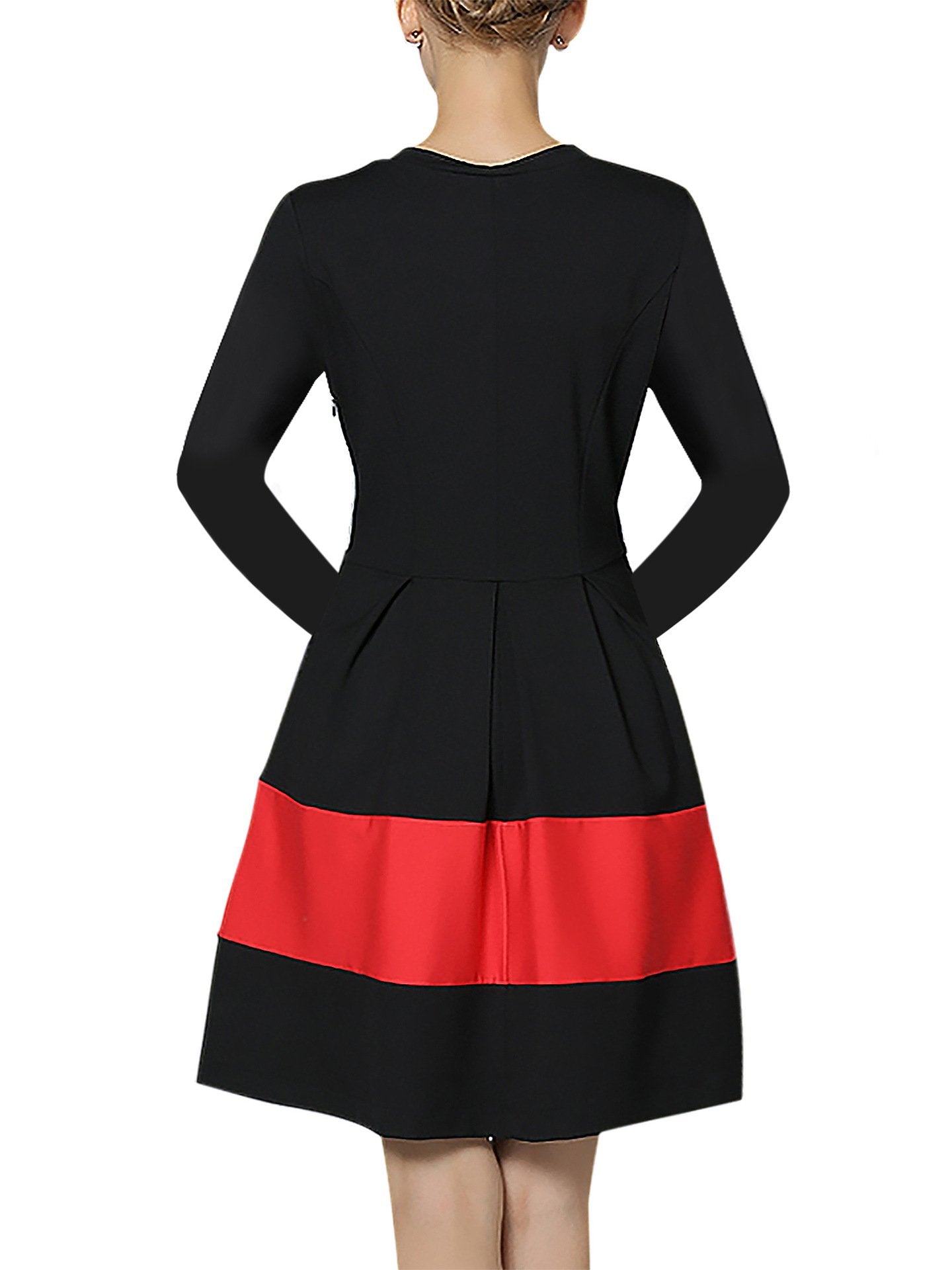 Red & Black Pleated A-Line Dress