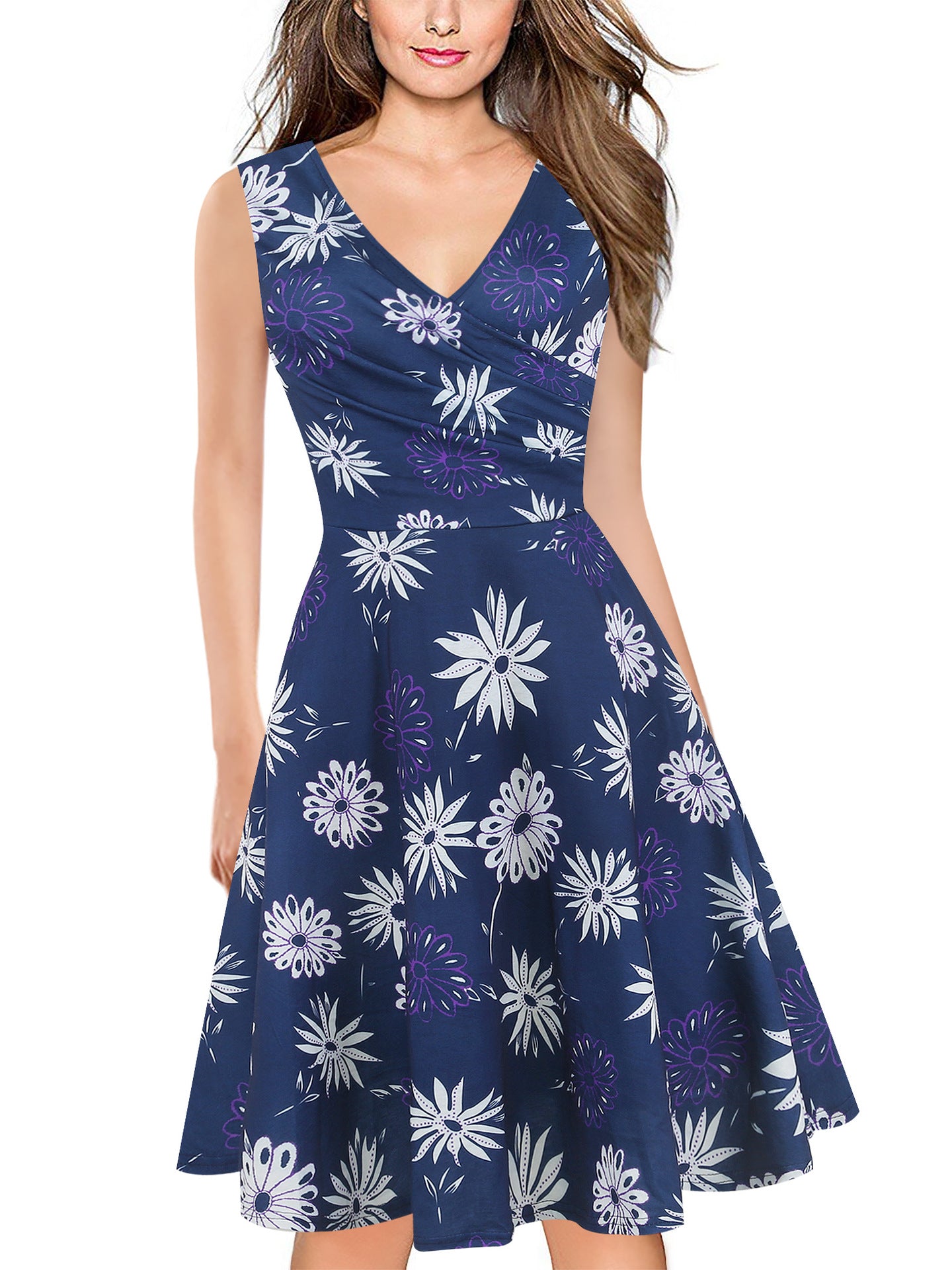 Floral Surplice Sleeveless A-Line Dress