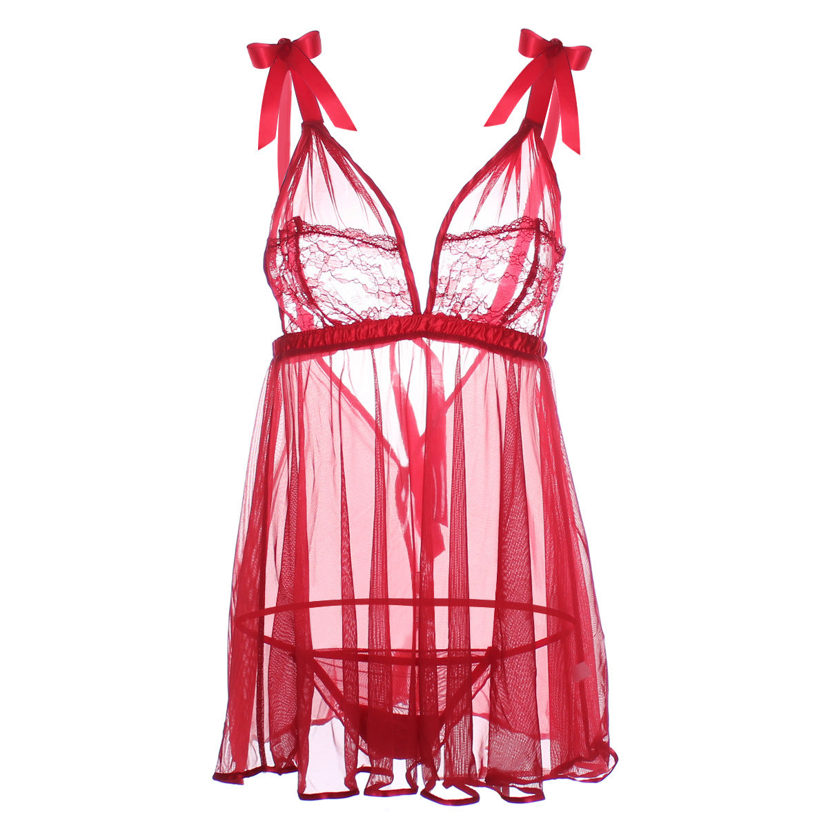 Peekaboo plisado correa de lazo Babydoll