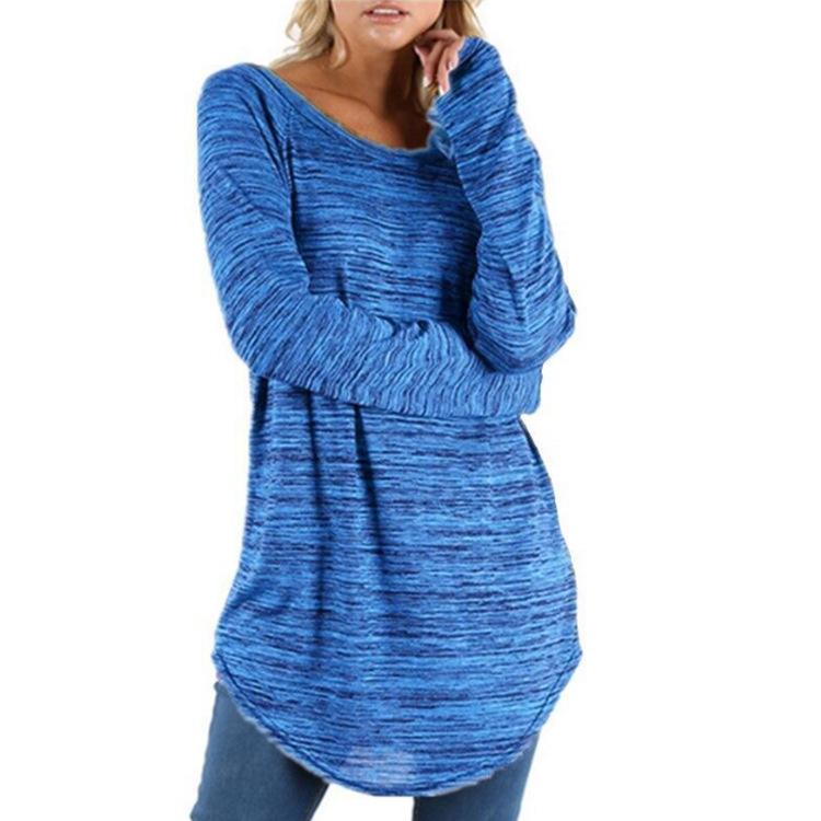 Heather Space-Dye Curved-Hem Long-Sleeve Tunic