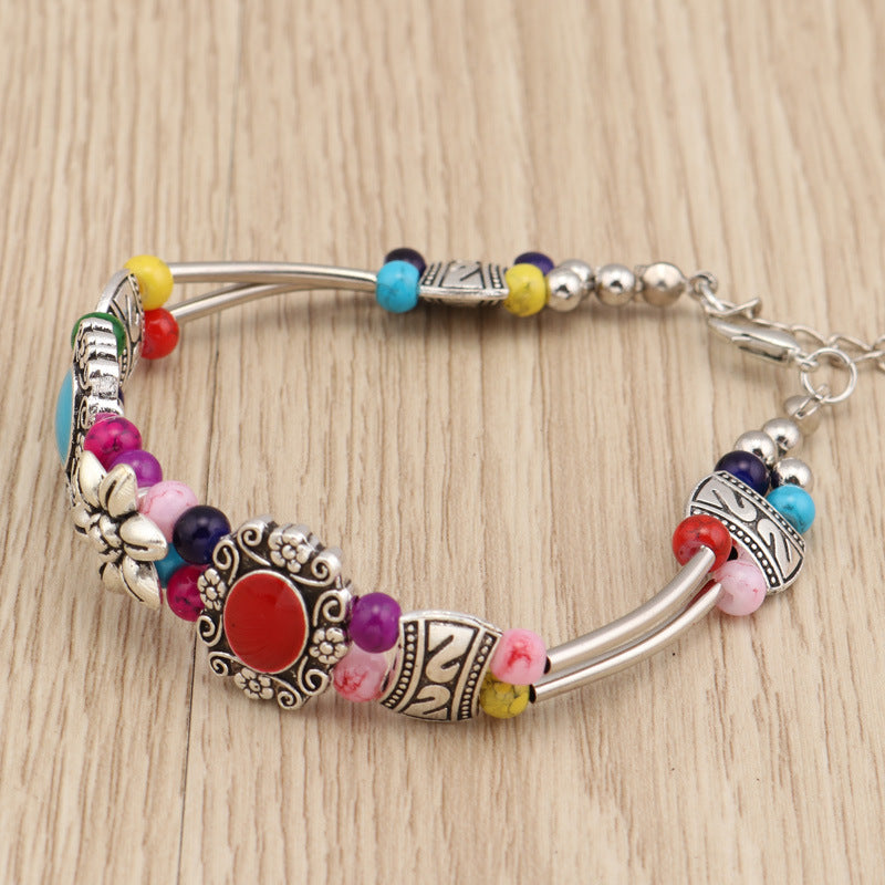 Floral Beaded Metal Bracelet