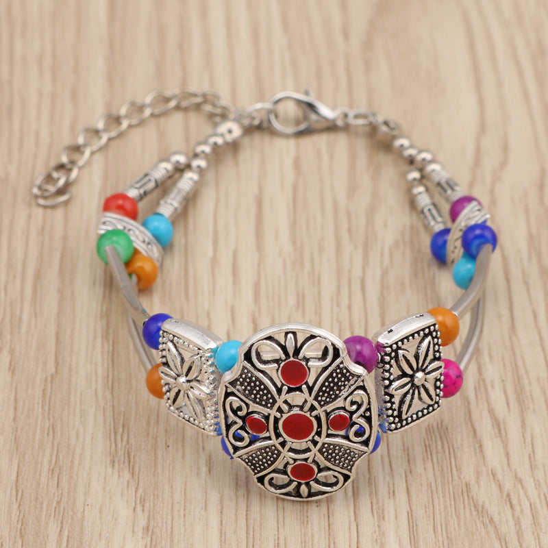 Buntes Blumenperlenarmband aus Metall