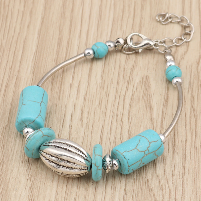 Modern Turquoise Beaded Metal Bracelet