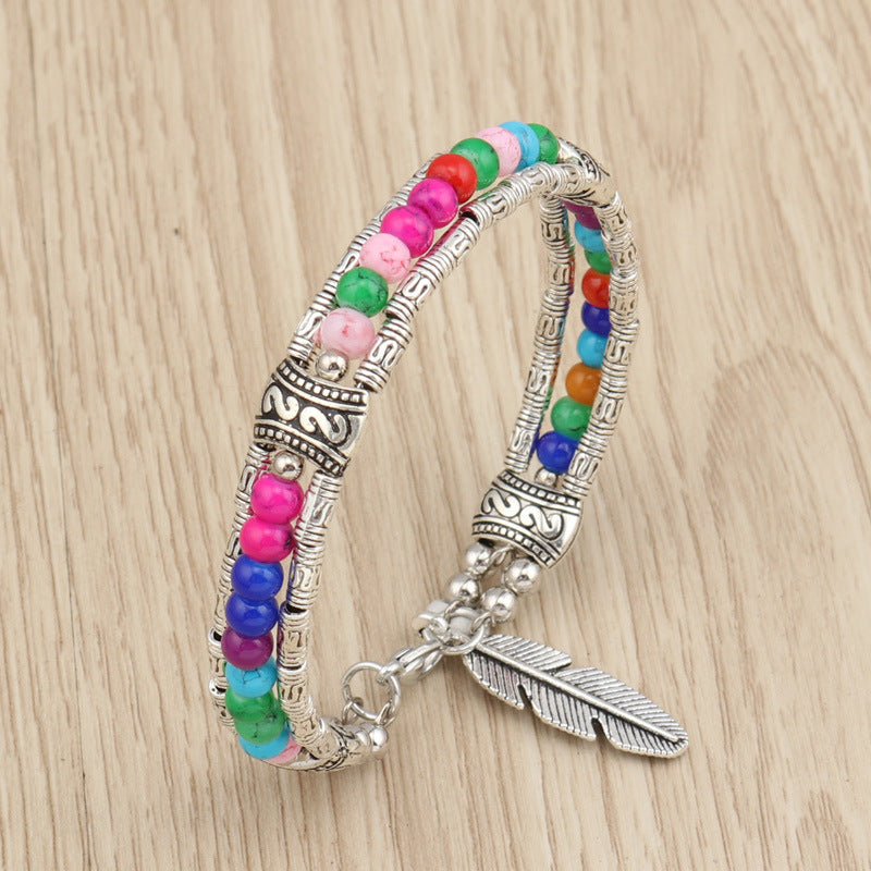 Brazalete Rígido Con Cuentas Multicolor