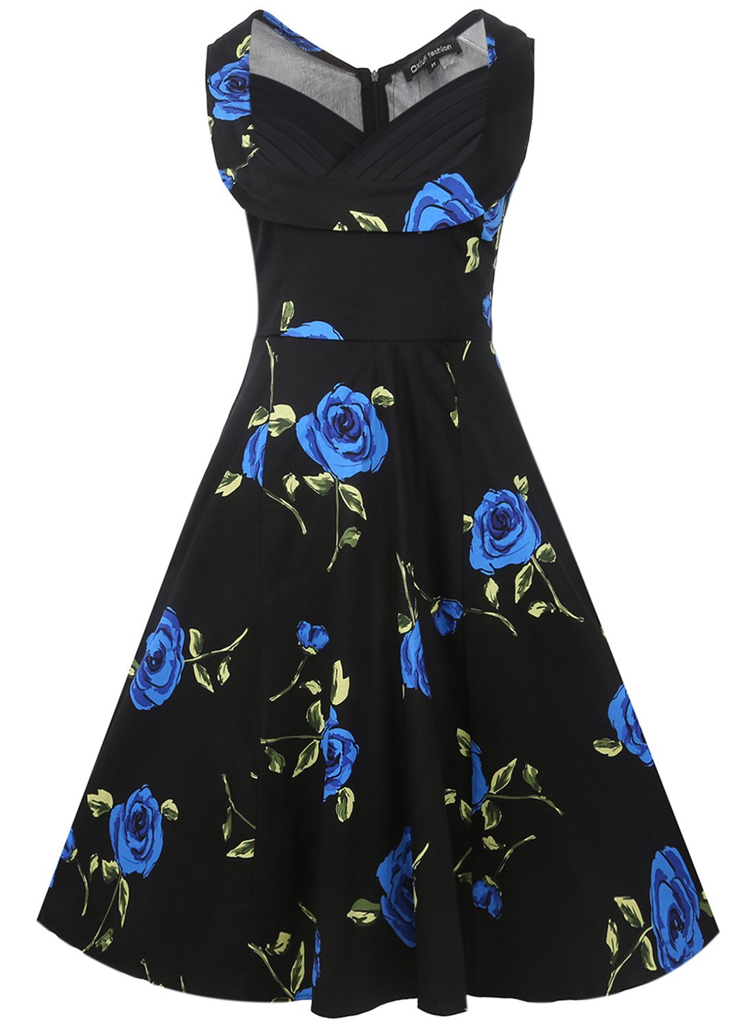 Robe plissée florale noire rétro