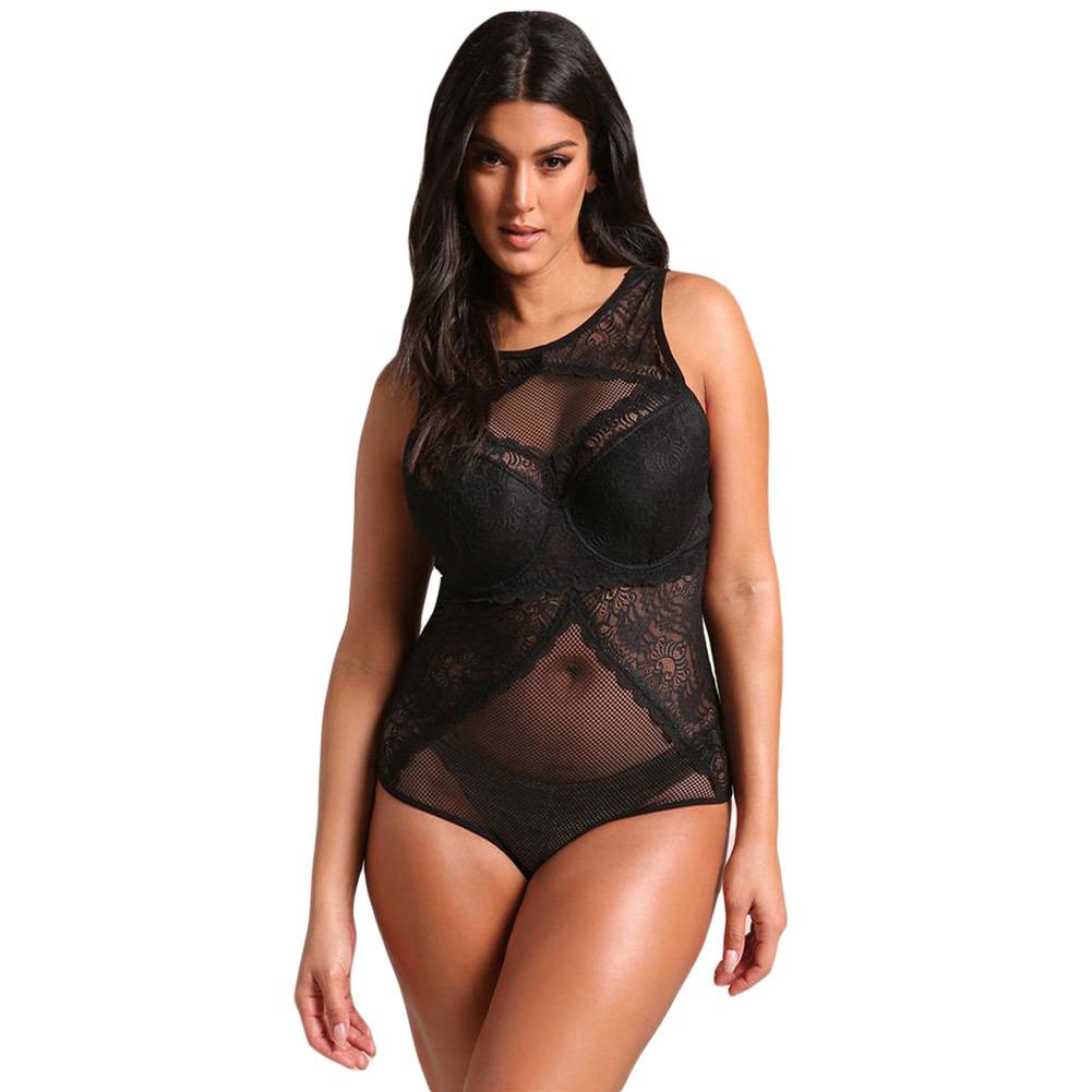 Plus size mesh & kanten teddy romper