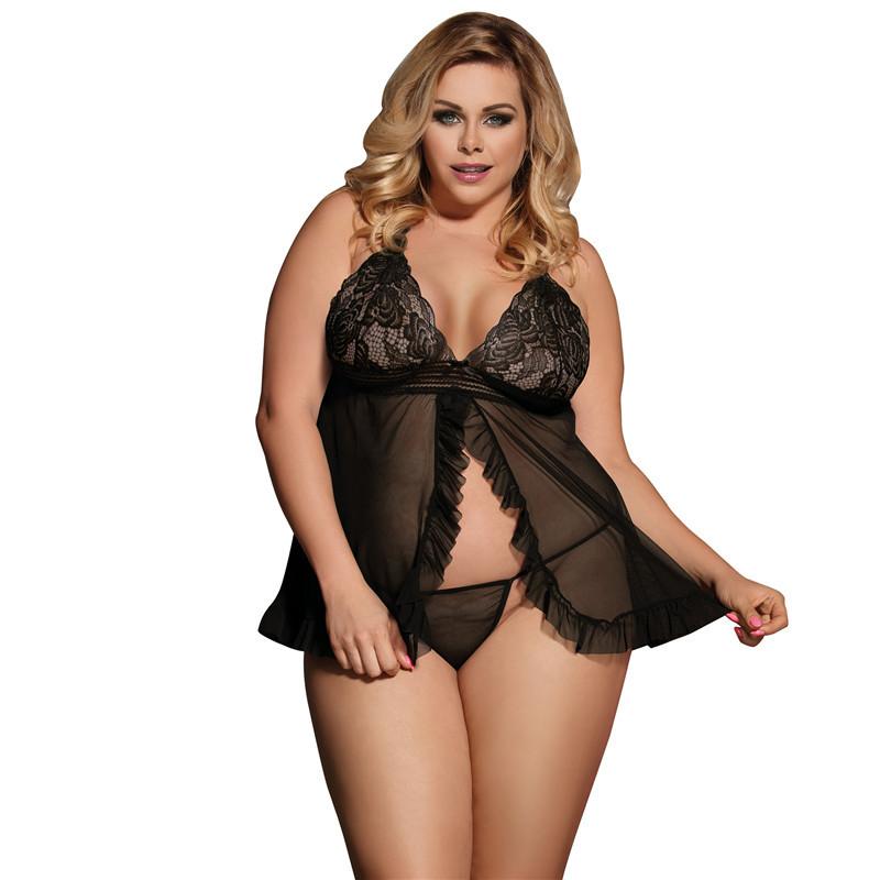 Plus size open voorkant pure kanten set