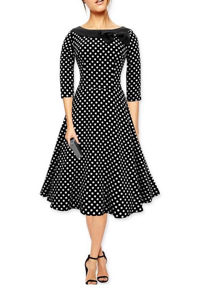 Fit &amp; Flare-Kleid mit Polka-Dot-Schleife