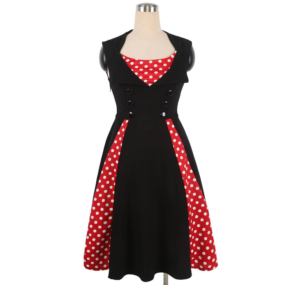 Ärmelloses Kleid mit Polka Dot-Kontrastknöpfen und Akzenten