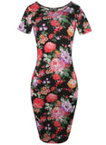 Vestido de bainha de coleta de manga curta floral