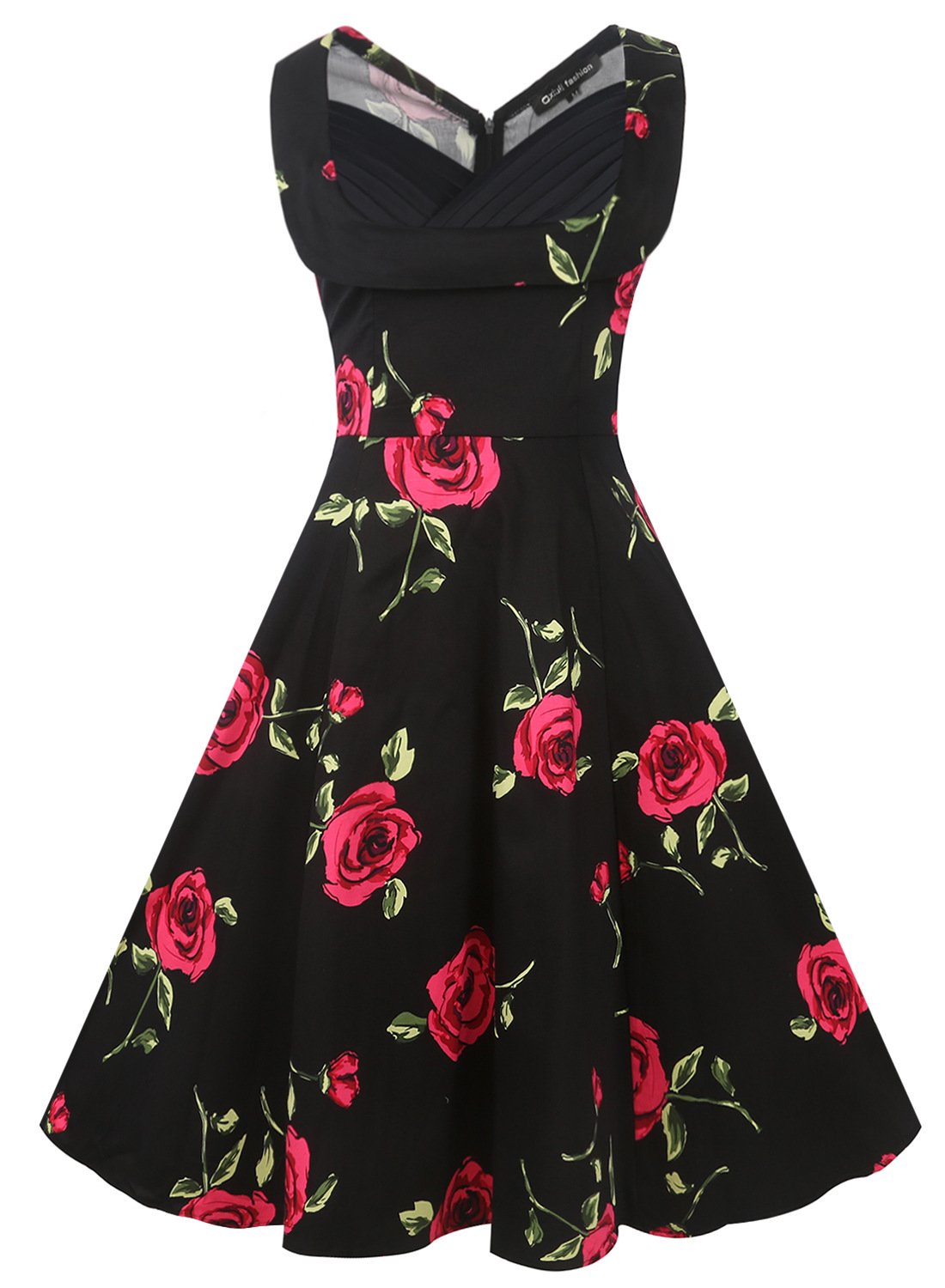 Robe plissée florale noire rétro