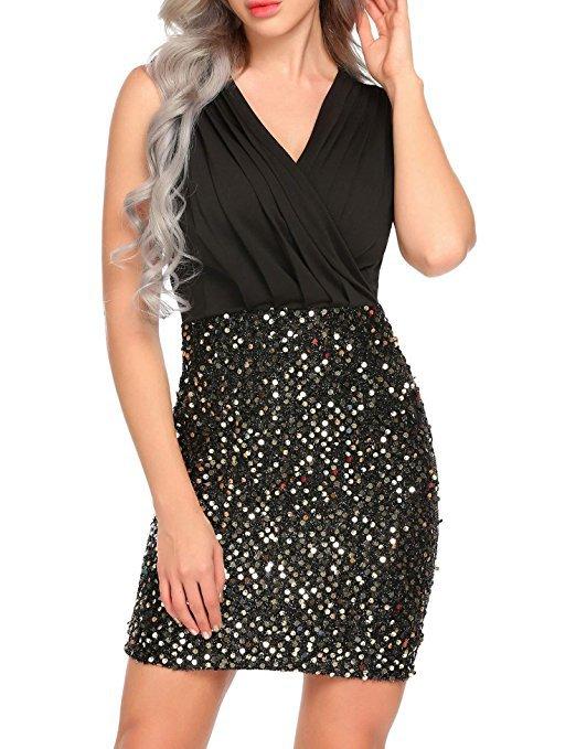 Crossover Sequin Skirt Sleeveless Dress - Theone Apparel