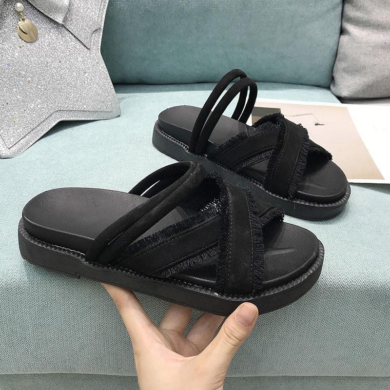 Strappy Fringe Trim Walking Sandal