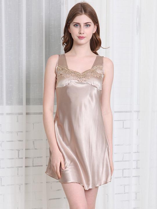 Satin-Spitzen-Tank-Nachthemd-Kleid