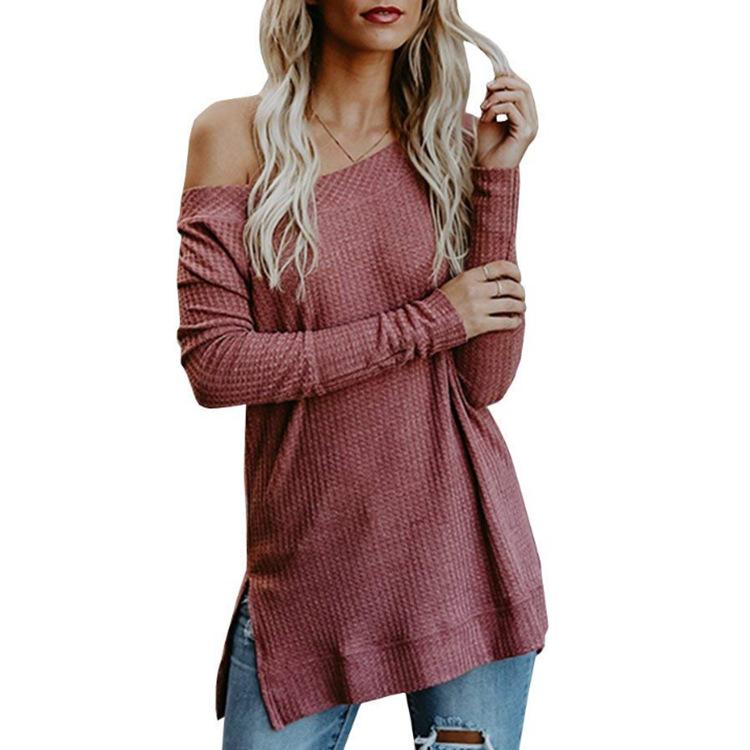 Wafel gebreide off-shoulder pullover top