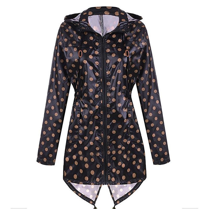 Polka Dot Print Hoodie Trench Coat