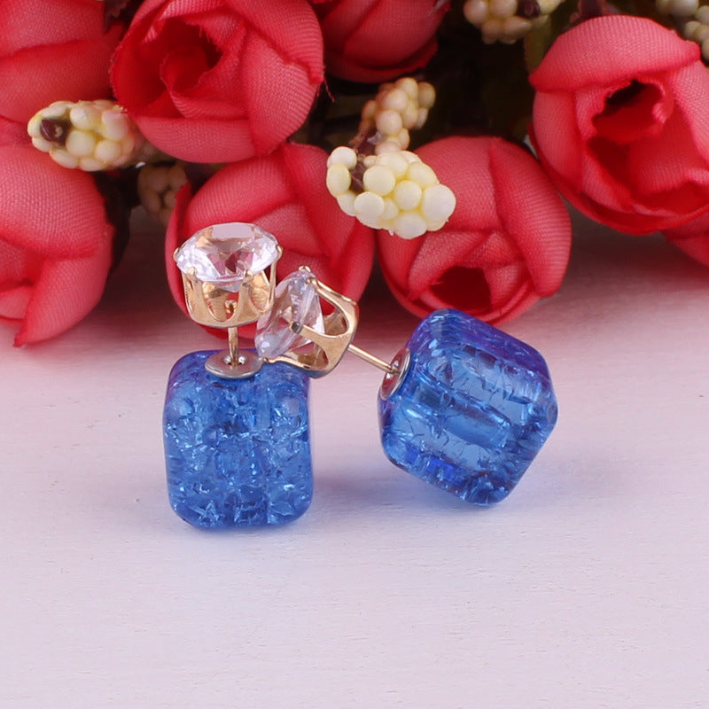 Cube Shaped Double Sided Earrings-Blue-Theone Apparel