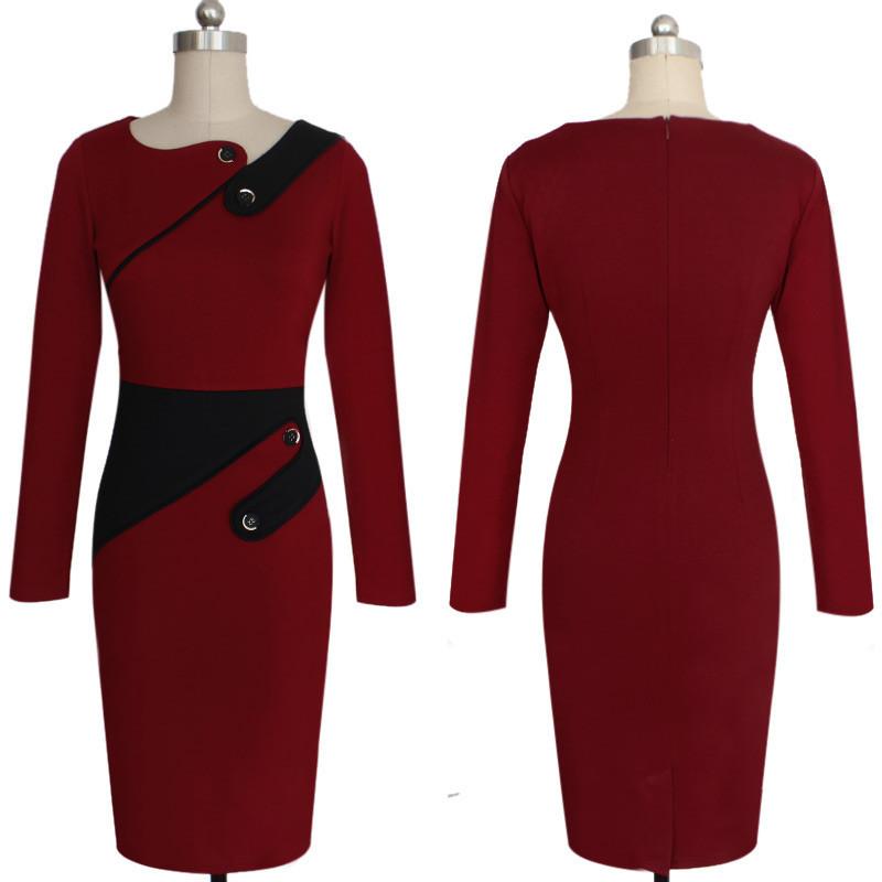 Mod Button-Accent Asymmetrical Sheath Dress