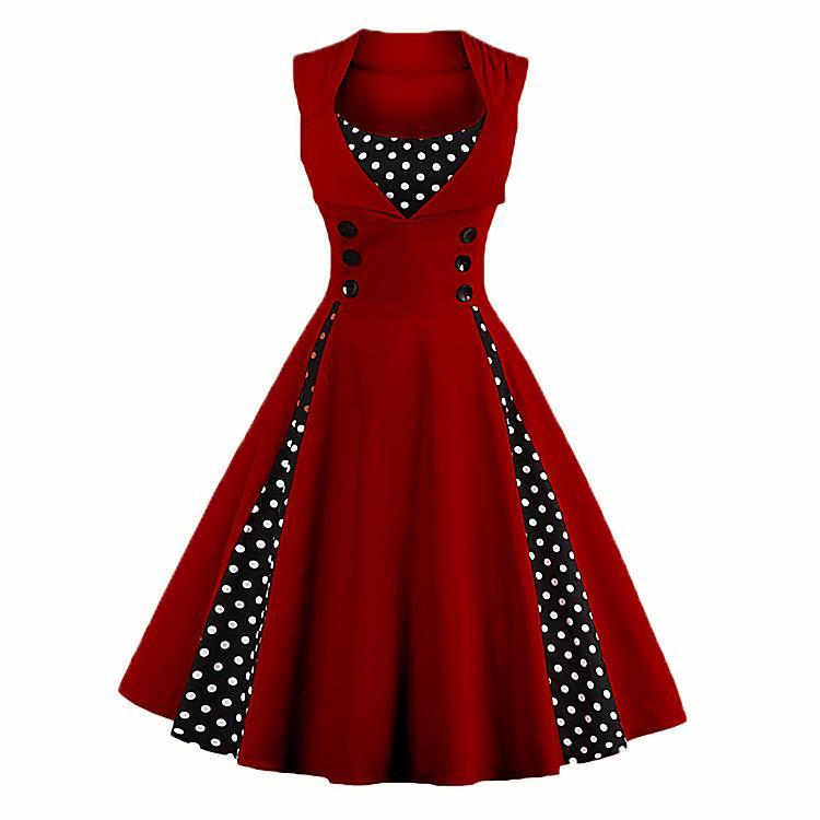 Vestido estilo retro con pliegues de lunares