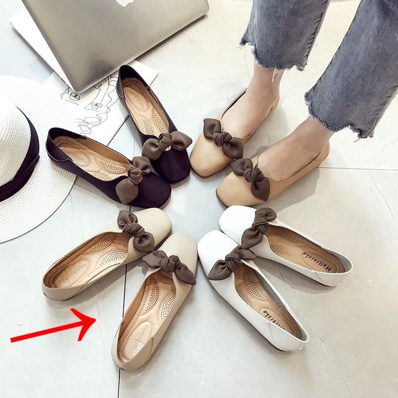 Floppy Bow Cushion Sole Ballet Flats-Beige-Theone Apparel