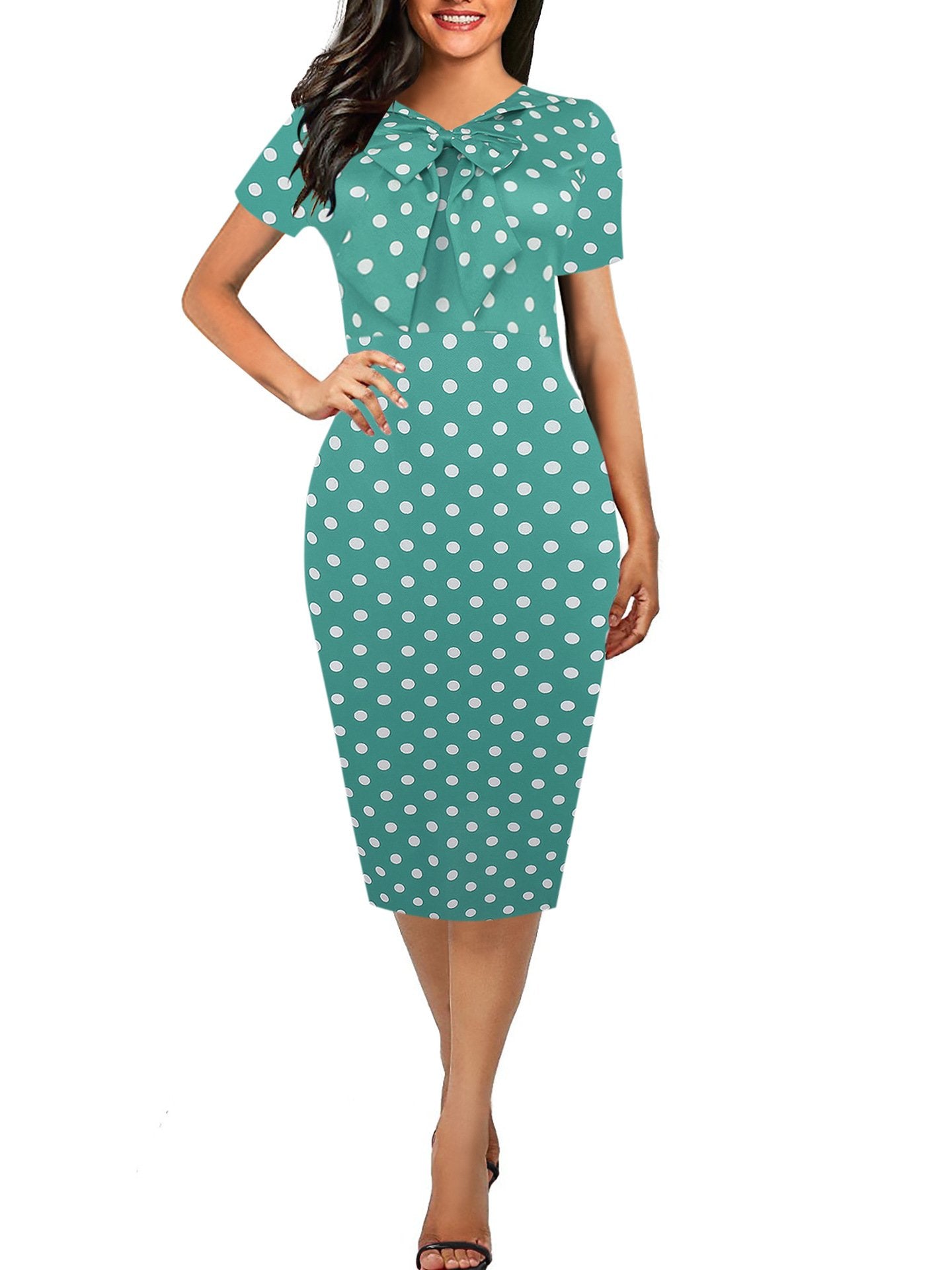 Polka Dot Pussy Bow Sheath Dress