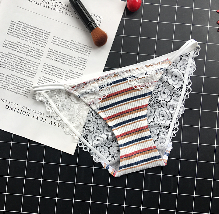 Horizontal Striped Colorful Lace Panties-White-Theone Apparel