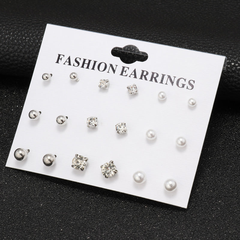 Jewel and Pearl Stud Earrings-Silver-Theone Apparel