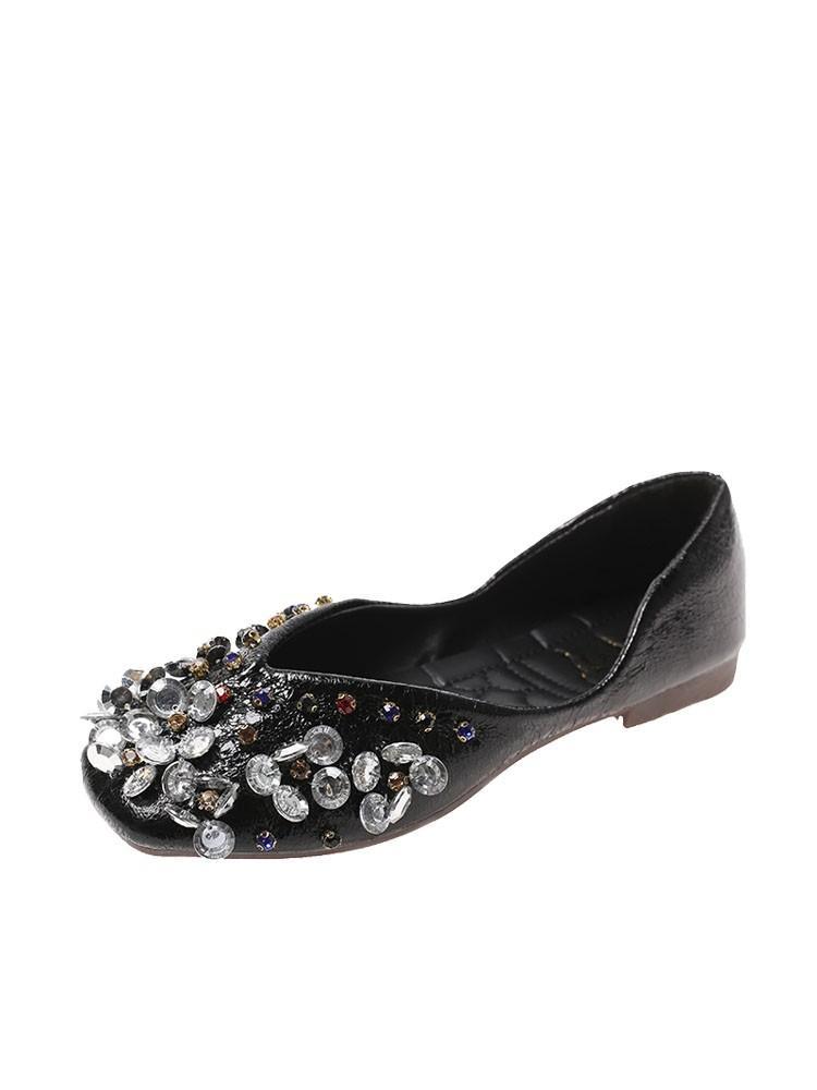 Jeweled Metallic Statement Ballet Flats - Theone Apparel