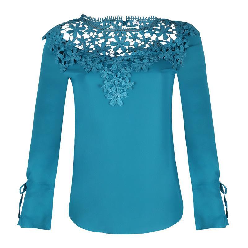 Lace Embroidery Wrist Tie Blouse