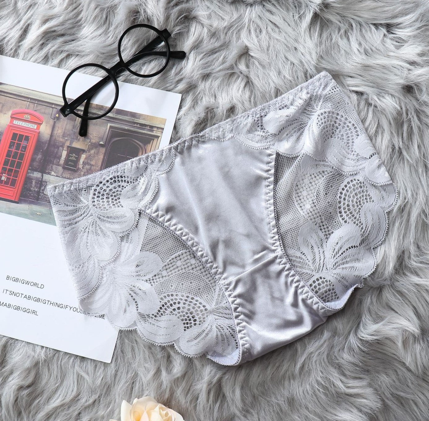 Lace Panties with See Through Mesh-Gray-Theone Apparel