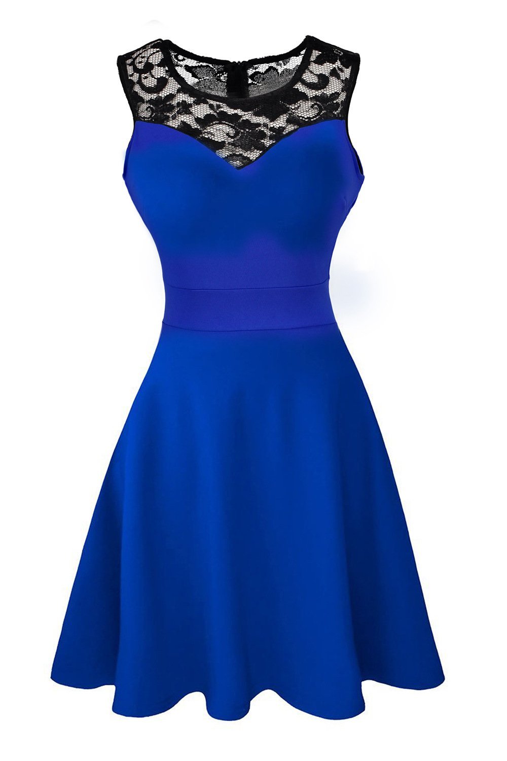 Lace Top Sweetheart Bodycon Dress-Blue with Floral Lace Top-Theone Apparel