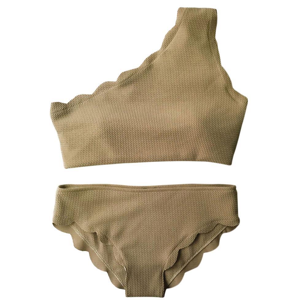 Conjunto de bikini festoneado de un hombro para mujer