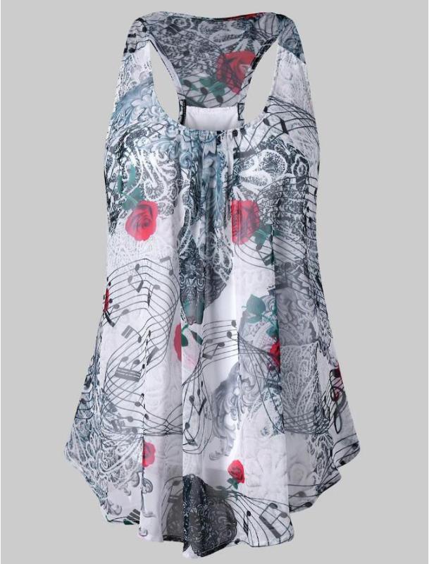 Magic of Music Sleeveless Top-White/Red-Theone Apparel