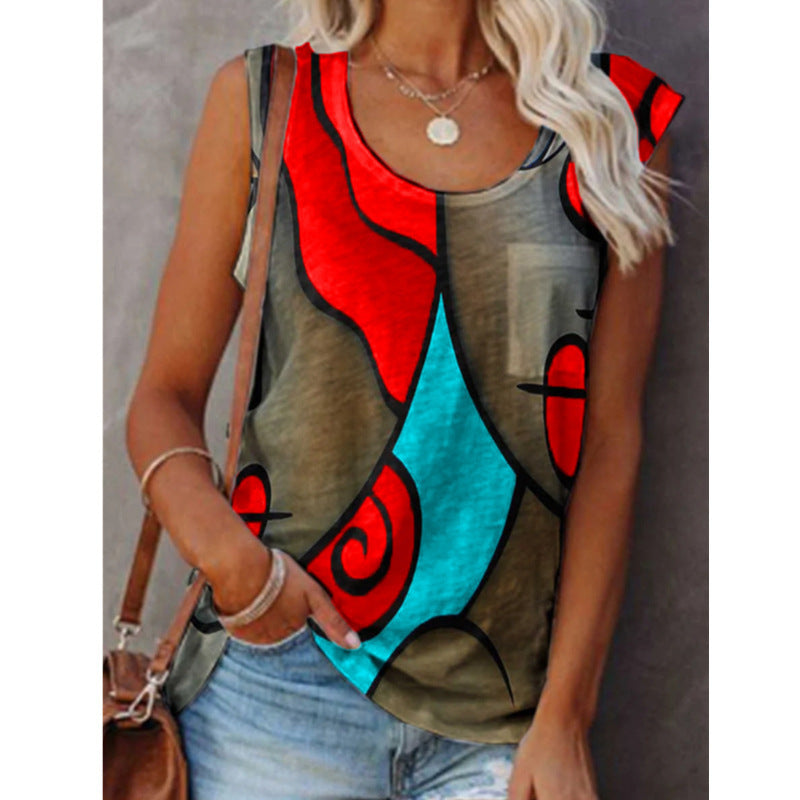 Sleeveless Abstract Pattern Tank Top Blouse