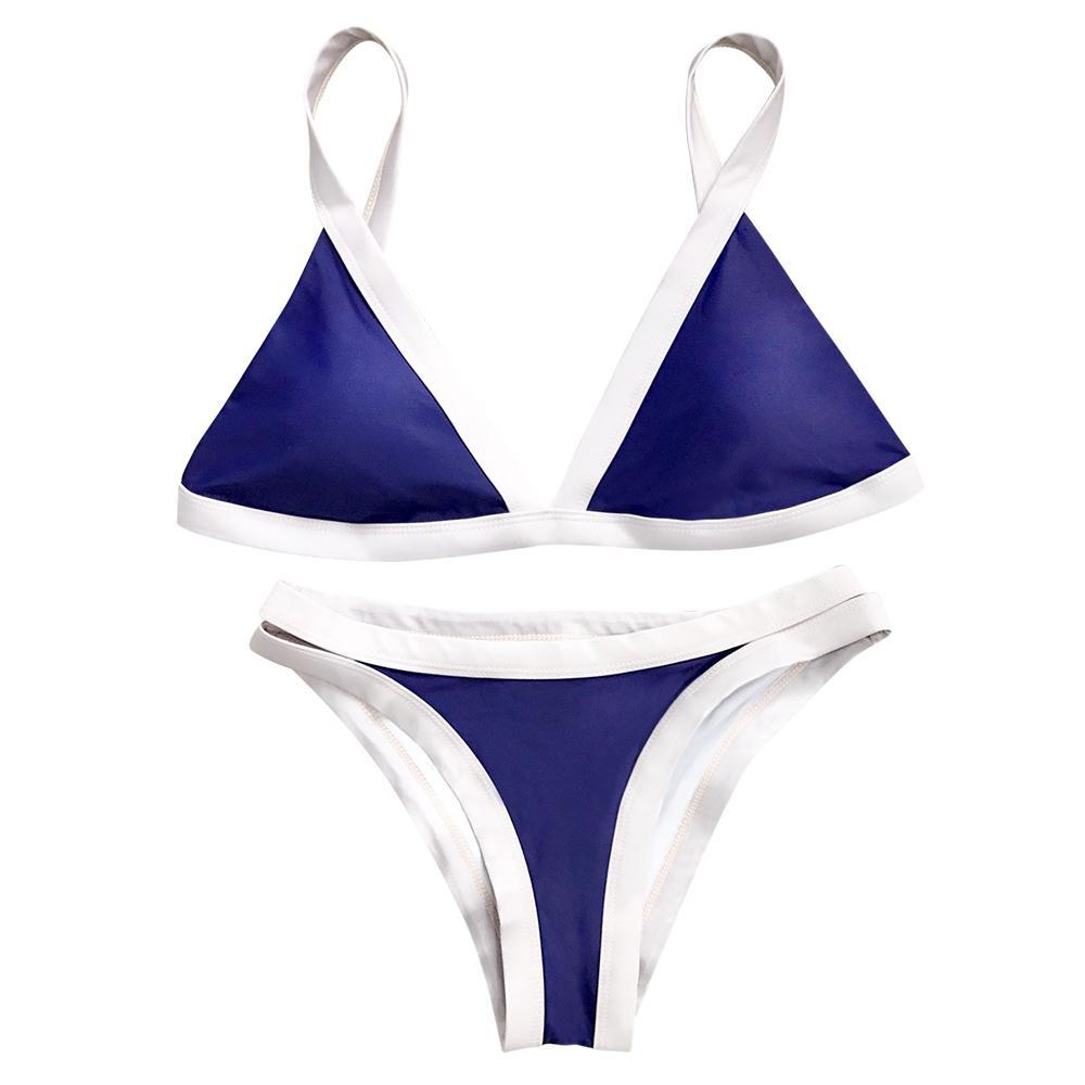 Padded Color Block Bikini Set-Dark Blue-Theone Apparel