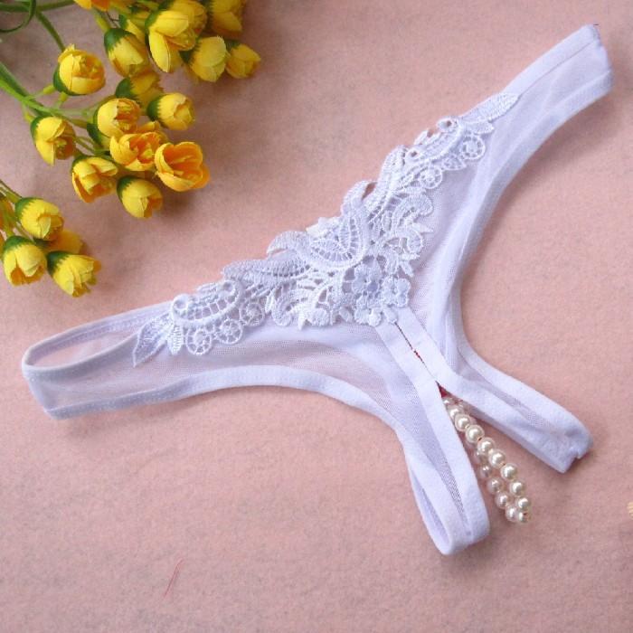 Pearly Secret Cheeky Crotchless Panties-White-Theone Apparel
